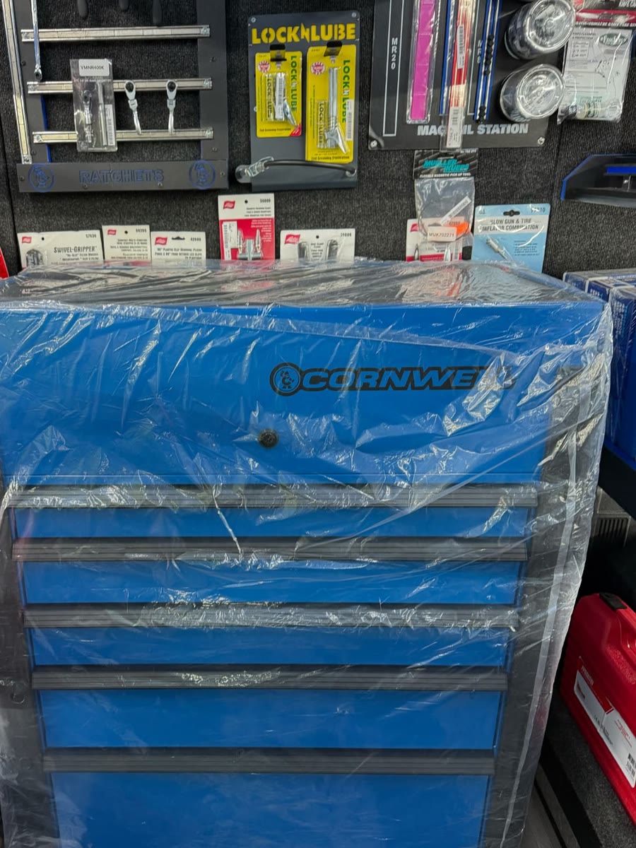 A new Cornwell tool cart loaded in the aisle of the Tool Co truck, ready for a stop on the Rio Grande Valley route
