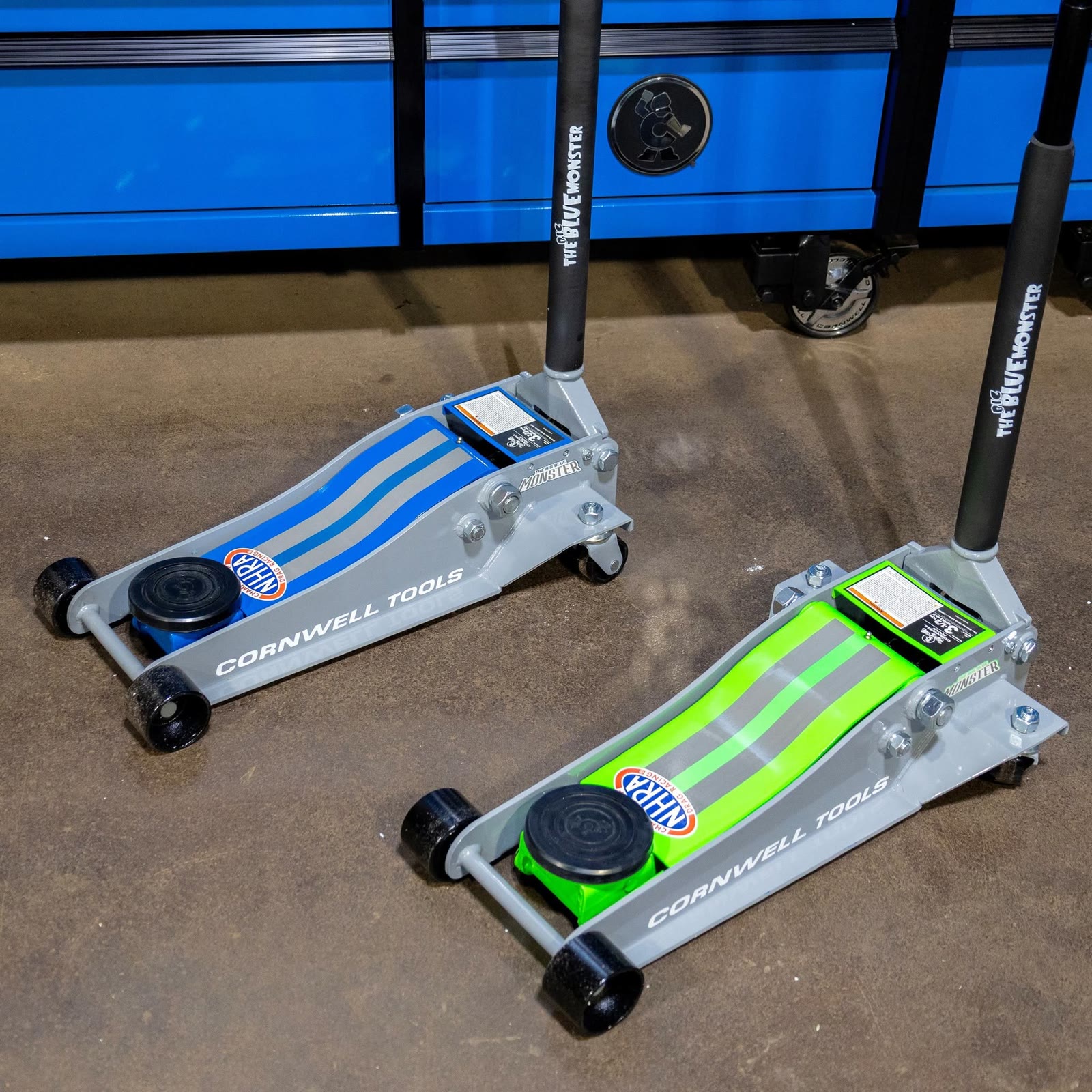 Two Cornwell floor jacks on a shop floor, delivered on a regular Tool Co shop visit in the Rio Grande Valley
